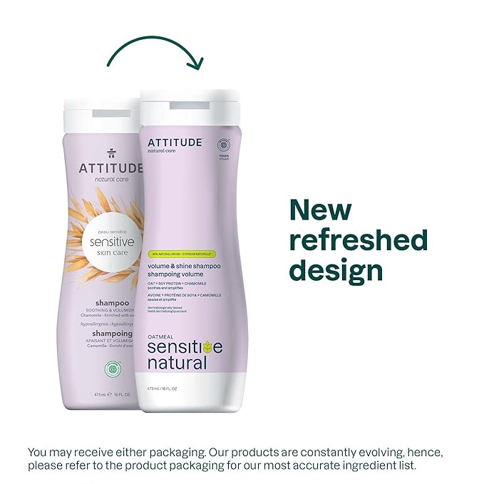 ATTITUDE Hair Shampoo for Sensitive Dry Scalp, EWG Verified, Soothing Oat, For Thin Hair, Naturally Derived Ingredients, Vegan and Plant-Based, Volume and Shine, Chamomile, 16 Fl Oz (Pack of 6)