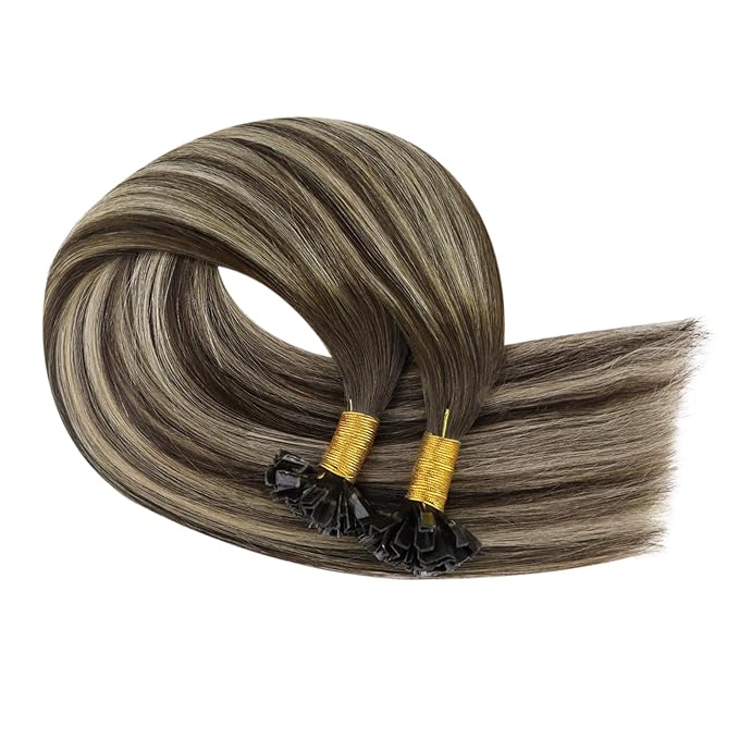 YoungSee Ombre Ktip Hair Extensions Balayage Brown Ombre Blonde K Tip Extensions Ombre 18In 50s/50g Silky Straight