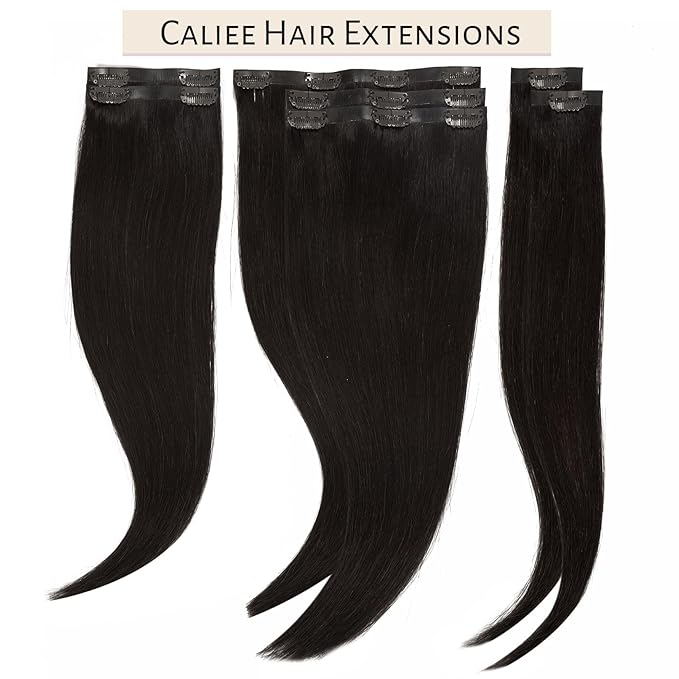 Caliee Seamless Clip in Hair Extensions Human Hair Natural Remy Hair Soft Silky Straight Color 2 Dark Brown Hair Extensions 7 Pcs 16 Inch 110 G Clip on Real Hair Gift for Women