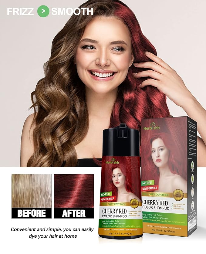 Herbishh Color Shampoo and Conditioner for Gray Hair - Enriched Dye Formula, Long-Lasting & DIY (Cherry Red)