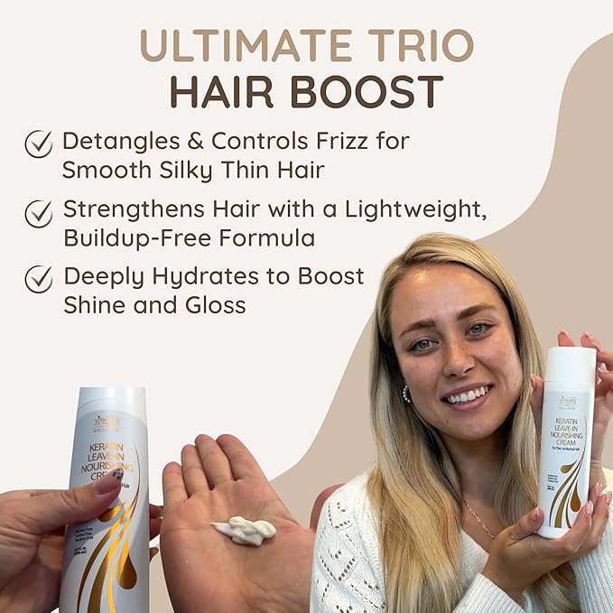 VITAMINS hair cosmetics Keratin Leave In Conditioner for Thin Hair - Lightweight Moisturizer & Hydrating Detangler Cream for Dry Damaged Hair - Frizz Control & Sulfate Free - 8.5 Fl Oz