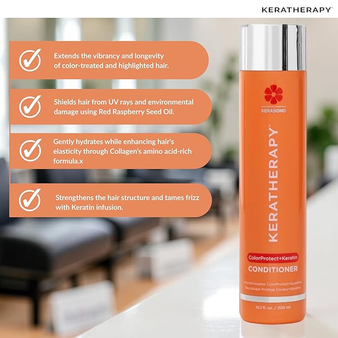 KERATHERAPY Keratin Infused Color Protect Conditioner, 10.1 fl. oz., 300 ml - Gluten Free Color Protecting Conditioner for Color Treated Hair with Kerabond Technology, Red Raspberry Oil, Omega 3 & 6