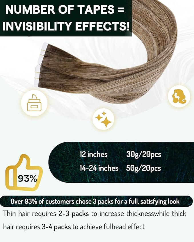 RUNATURE 24 Inch Tape in Hair Extensions Human Hair Balayage Hair Extensions Tape in Human Hair Ombre Brown to Blonde Human Hair Tape in Extensions Natural Looking Silky 20pcs 50g