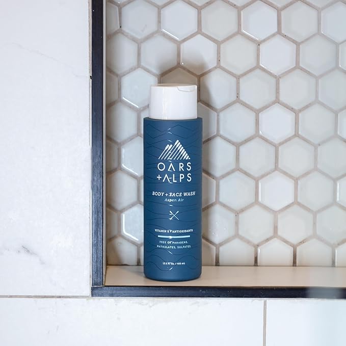 Oars + Alps Mens Moisturizing Body and Face Wash, Skin Care Infused with Vitamin E and Antioxidants, Sulfate Free, Aspen Air, 3 Pack