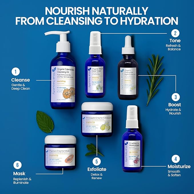 Blue Beautifly USDA Certified Organic Calendula Cleansing Oil - Removes Makeup, Cleanses Pores, and Restores Protective Barrier - Enriched with Apricot Oil and Turmeric Extract - 4 fl oz