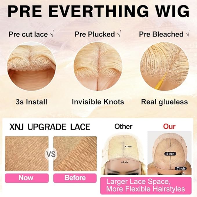 28 Inch 613 Lace Front Wig Human Hair 200% Density Blonde Glueless Wigs Human Hair Pre Plucked Pre Cut 7x5 Hd Closure Wear And Go Wig Blonde Wig Human Hair Body Wave For Women