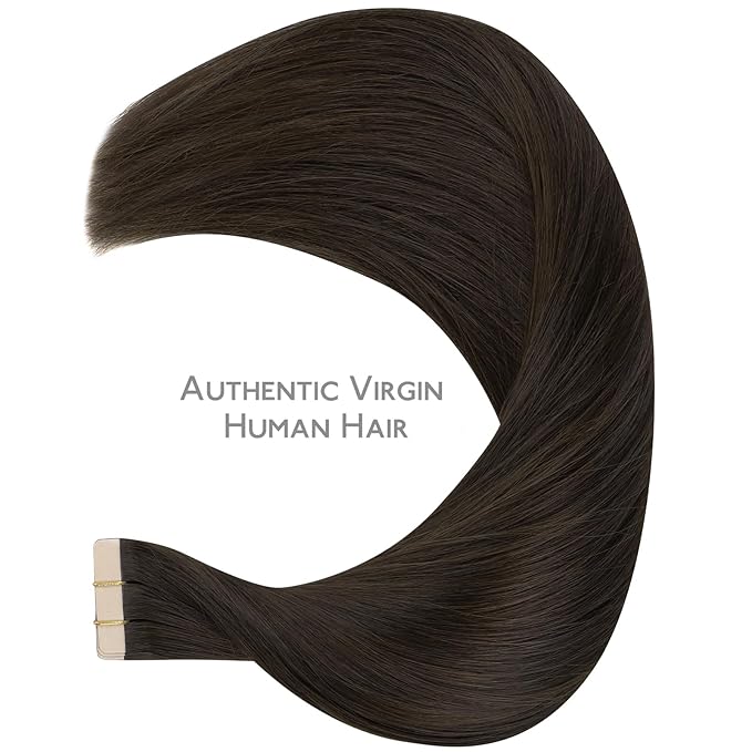 WENNALIFE Tape in Hair Extensions Human Hair Dark Brown Tape in Extensions, 10pcs 25g 14 inch Remy Invisible Tape Ins Straight Colored Soft Real Human Hair Tape in Extensions Refill Set Extensions