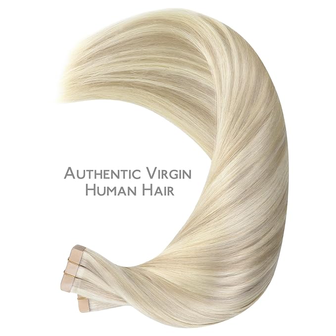 WENNALIFE Tape in Hair Extensions Human Hair, 40pcs 100g 14 inch Ash Blonde Highlighted Platinum Blonde Hair Extensions Real Human Hair Straight Tape in Extensions Invisible Human Hair Extensions