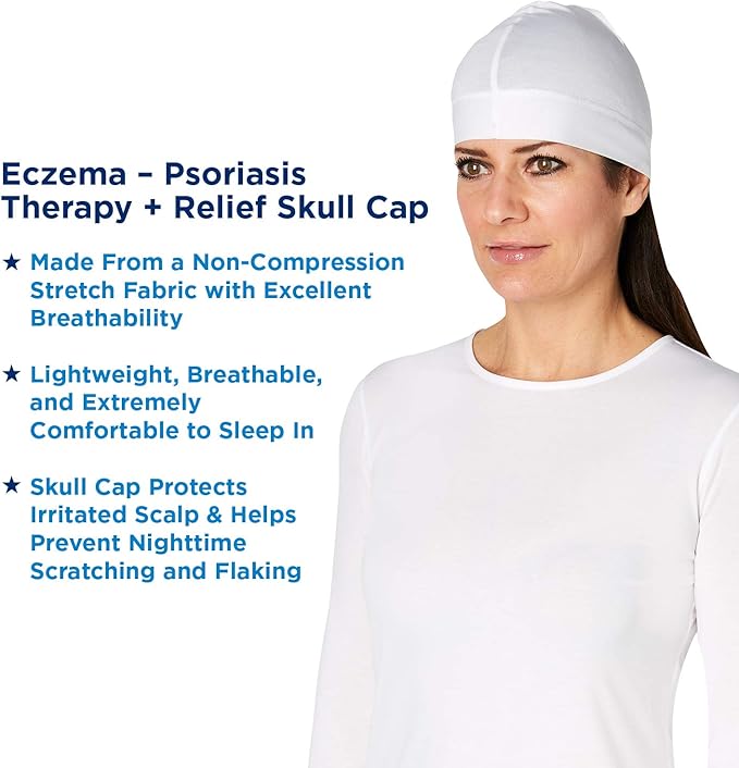 Eczema - Psoriasis Therapy + Relief Skull Sleep Cap for Moderate to Severe Scalp Eczema, Seborrheic Dermatitis – Extreme Dandruff & Scalp Psoriasis Treatment for Adults
