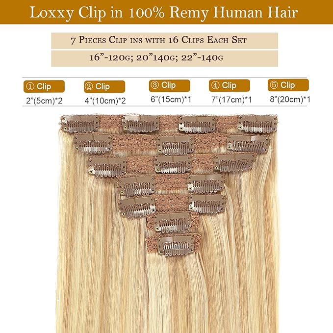 Loxxy 16inch Clip In Hair Extensions Brown Real Human Hair Clip Ins Extensions Light Dark Brown Double Weft Straight Real Hair Extensions Clip in Human Hair Thick Ends Full Head 120G 7PCS