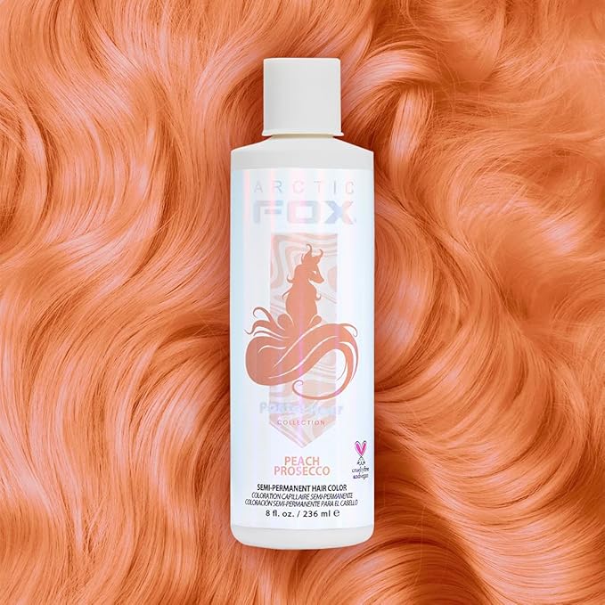 Arctic Fox Semi-Permanent Hair Dye, Vegan & Cruelty-Free, Ammonia-Free, Conditioning, Long Lasting, Pastel Peach Prosecco Color for Platinum Hair, 8 Fl Oz