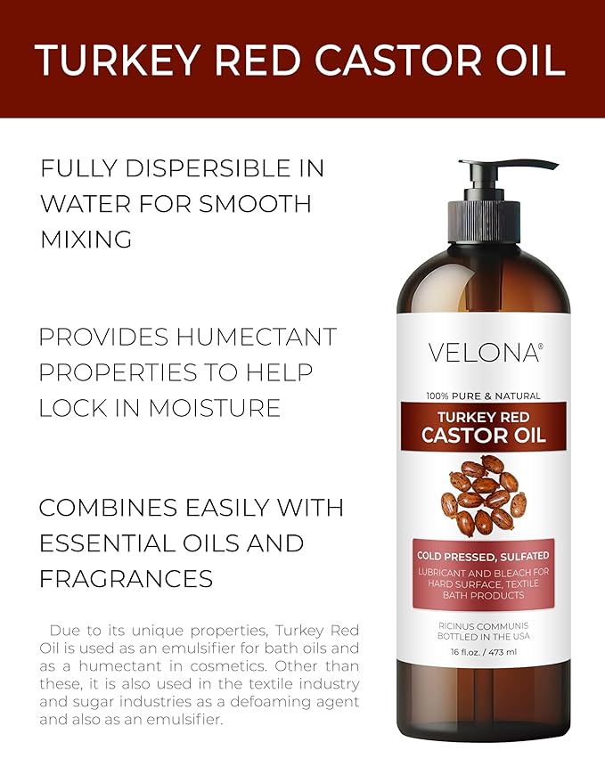 velona Castor Oil Turkey Red 16 fl oz | 100% Pure and Natural Carrier Oil | Cold Pressed | Hair, Body and Skin Care | Use Today - Enjoy Results