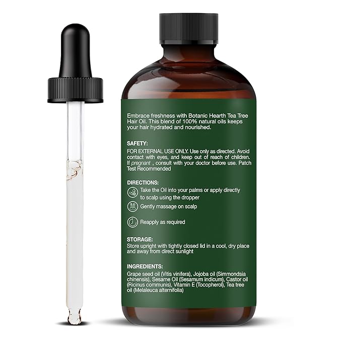 Botanic Hearth Tea Tree Oil For Hair (2 Fl Oz) | With Jojoba & Grapeseed Oils | Soothes Itchy Scalp & Fights Dandruff | Non Gmo Verified - Hair Tonic