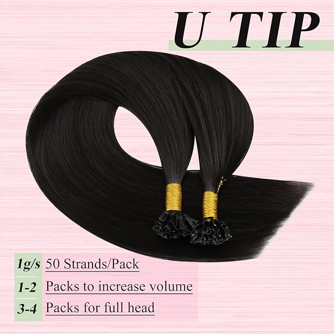 YoungSee Utip Hair Extensions Human Hair Dark Brown 24 Inch U Tip Human Hair Extensions Dark Brown 50s/50g Hot Fusion