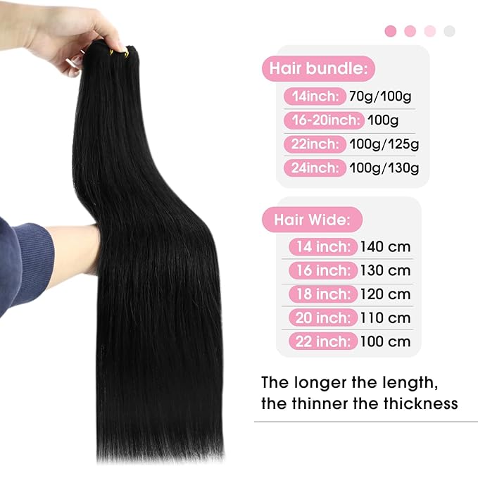 YoungSee 100G Weft Hair Extensions Black Human Hair Weft Extensions Jet Black Sew in Hair Extensions Real Human Hair Black Soft and Silky Weft Hair Extensions Human Hair 14Inch