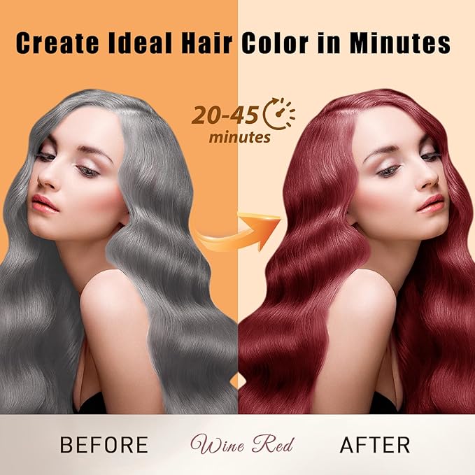 Hair Dye Shampoo 3 in 1, Long-Lasting Hair Color Shampoo with Herbal Ingredients, Instant Magic Hair Dye, Easy Application Shampoo Para Canas for Women Men 16.9 Fl Oz (Wine Red)
