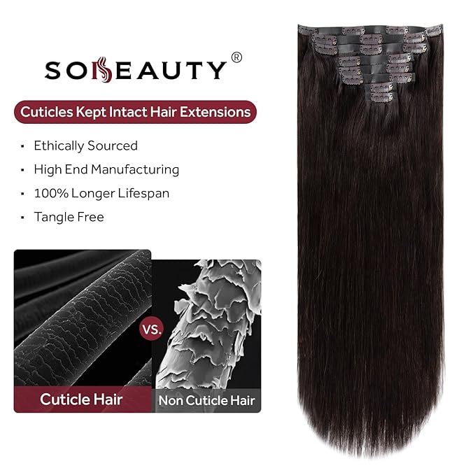 Clip in Hair Extensions Real Human Hair Dark Brown Seamless Clip In 100% Remy Hair Extensions PU Skin Weft Add Volume Thick&Invisible #2 16Inch 120G 8PCS