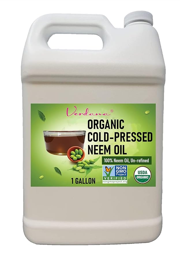 Verdana Pure Neem Oil for Plants – 1 Gallon (128 Fl Oz) – Organic, Cold Pressed, Unrefined, Non-GMO – 100% Natural Spray for Plant Leaf Shine, DIY Beauty, Soap Making – No Additives