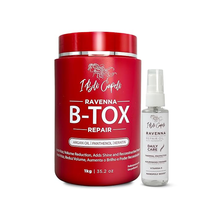 Ravenna Hair Straightening Kit – Repair Hair B-tox & Repair Oil – Anti-Frizz, Intense Hydration, Shine – Formaldehyde-Free – B-otox Hair Treament For All Hair Types (2-Pack)