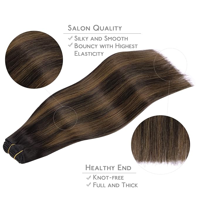 WENNALIFE Clip in Hair Extensions Real Human Hair, 22 Inch 160g 7pcs Remy Hair, Balayage Natural Black to Chestnut Brown Straight Clip Ins Natural Extensiones De Cabello Humano Con