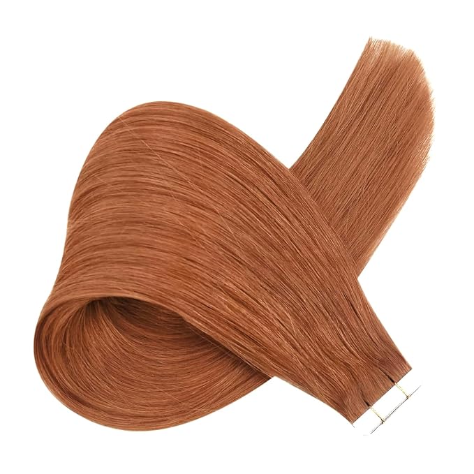 Sunny Hair Tape in Hair Extensions Real Human Hair Invisible Remy Hair Extensions Tape ins for Women Copper Red 18 inch 20Pcs 50G