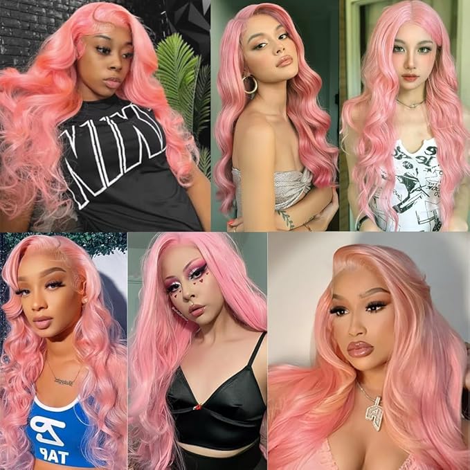 Pink Bundles Human Hair Pink Body Wave Bundles 16 18 20 Inch Niegmeag Peruvian Virgin Remy Hair Extensions Double Weft Light Rose Body Wave Bundle