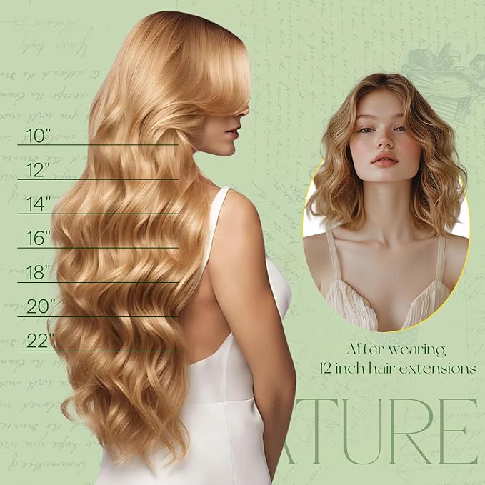 RUNATURE Clip in Hair Extensions Real Human Hair, Short Hair Extensions Clip Ins for Women, Soft Straight Remy Hair, 12 Inch 80g 7pcs, #10P16 Dark Blonde Highlights Caramel Blonde