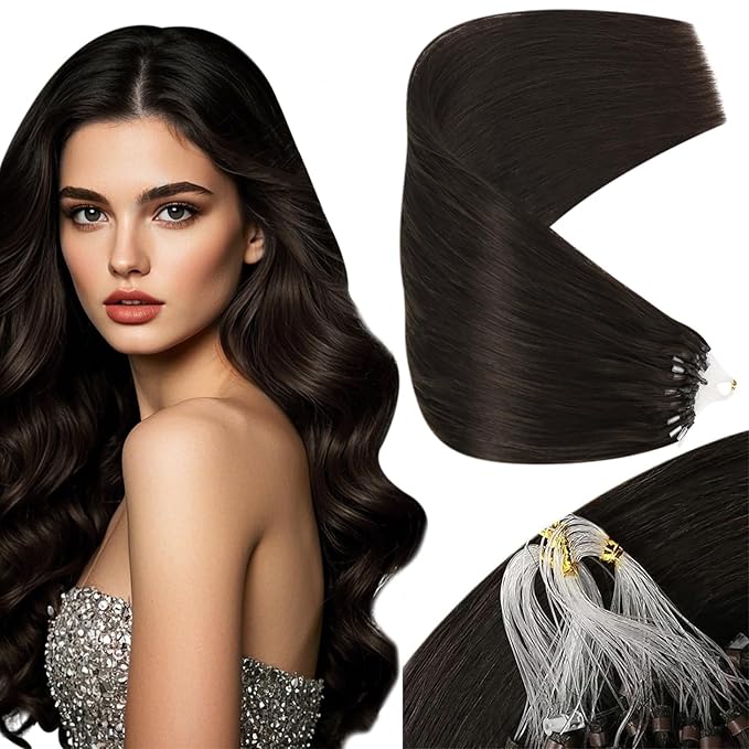 Sunny Hair Long Micro Bead Hair Extensions 24in Micro Loop Hair Extensions Real Human Hair Dark Brown Fusion Hair Extensions Highlight Personality Micro Link Hair Extensions Human Hair for Women 50G