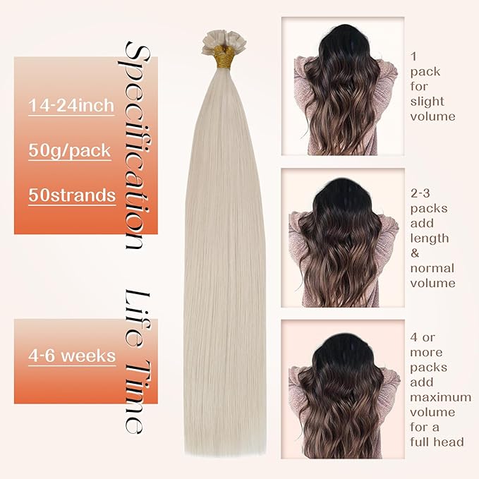 Sunny Hair Flat Tip Hair Extensions Human Hair 14inch K Tip Hair Extensions Platinum Blonde Keratin Hair Extensions Real Human Hair 50G