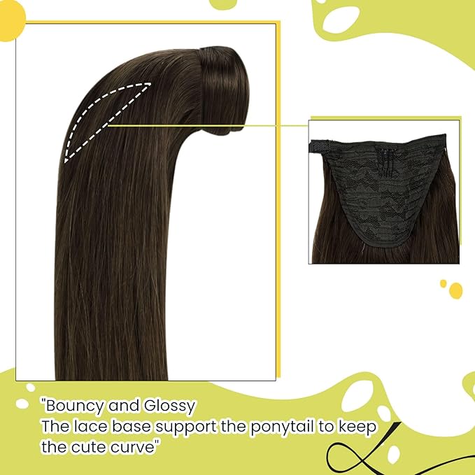 RUNATURE Hair Ponytail Extension Short Ponytail Human Hair Extensions Ponytail #4 Brown Thick Wrap Ponytail Hair Extensions with Clips Straight Real Hair Ponytail Extensions Silky 14 Inch 70g