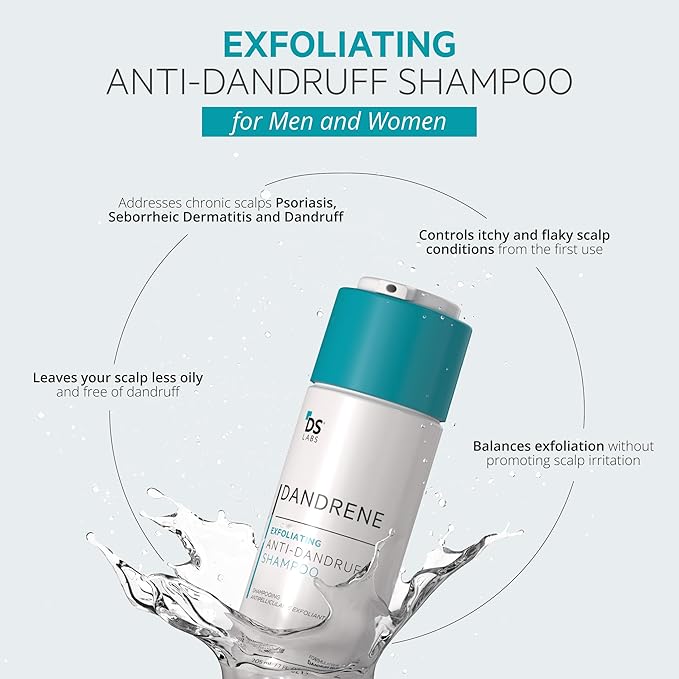 DS Labs Dandrene Dandruff Shampoo - for Flaky, Itchy Scalp, Exfoliating Shampoo for Dry Scalp, Seborrheic Dermatitis, Scalp Psoriasis, Color-Safe, Sulfate-Free, Nanosome Technology, 205mL