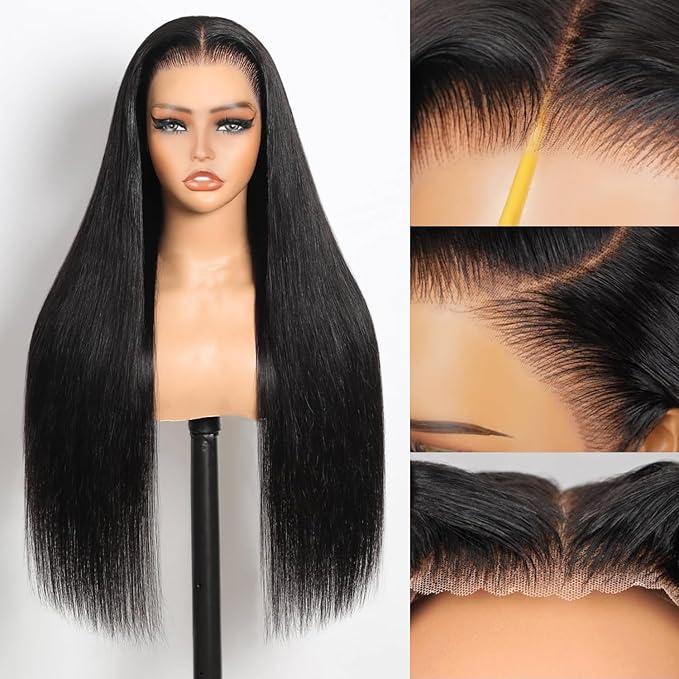XZZ 30Inch Wear and Go Glueless Wigs Human Hair Pre Plucked Pre Cut 9x6 HD Lace Front Wigs Human Hair 200% Density Straight Wigs Human Hair Pre Everything Black Wig for Women
