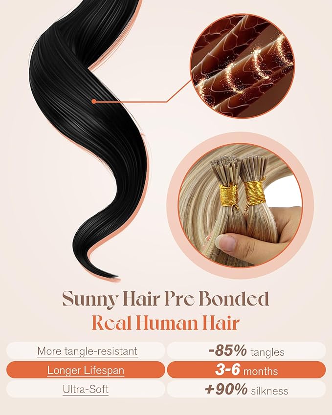Sunny Hair Human Hair I Tip Extensions 24inch Itip Blonde Hair Extensions Invisible I tip Hair Light Brown Mix Platinum Blonde Pre Bonded Balayage I Tip Hair Extensions 50g