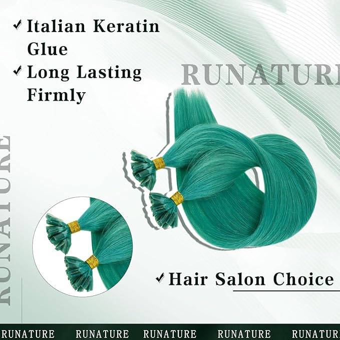 RUNATURE U Tip Hair Extensions Human Hair Teal K Tip Hair Extensions Real Human Hair 16 Inch Keratin Tip Extensions Hot Fusion Remy Hair for Kids Highlight 20g 25s