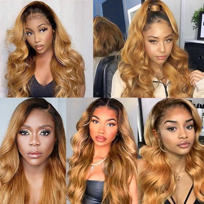 30 32 34 Inch Ombre Human Hair Bundles 1B27 Body Wave Bundles Niegmeag Virgin Soft and Silky Remy Hair Extensions Double Weft Honey Blonde Bundle Hair Weave