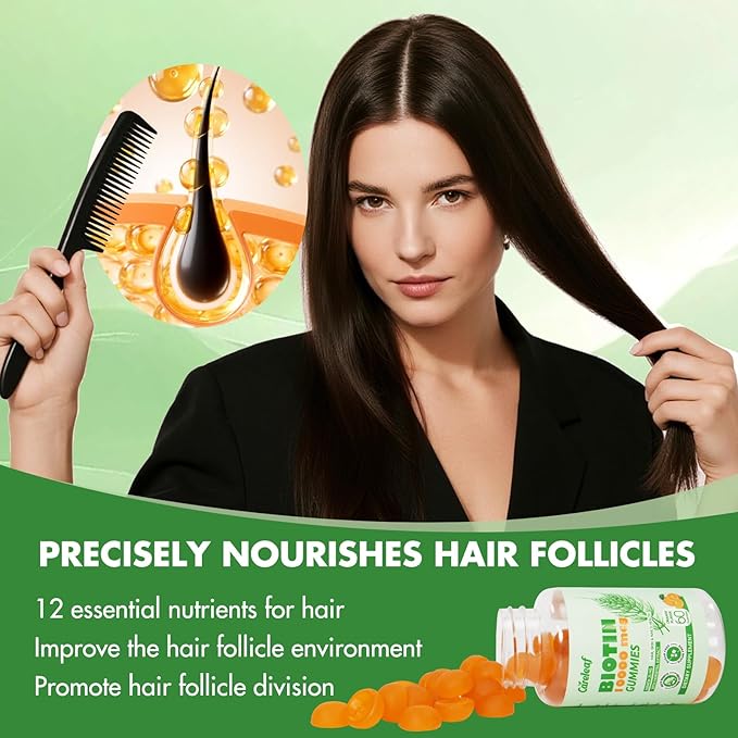 Biotin Gummies, Hair Growth Gummies with 10000 mcg Biotin/Collagen/Keratin, Hair Vitamins for Fuller Hair, Stronger Nails, Glowing Skin, Beauty Support for Women, 60 Count, Orange Flavor