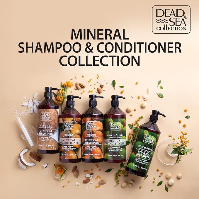 Dead Sea Collection Shampoo and Conditioner Set with Macadamia Oil – Hydrating Softening Hair Products with Dead Sea Minerals for All Hair Types – Set of 2 Bottles (33.8 & 30.6 Fl. Oz.)
