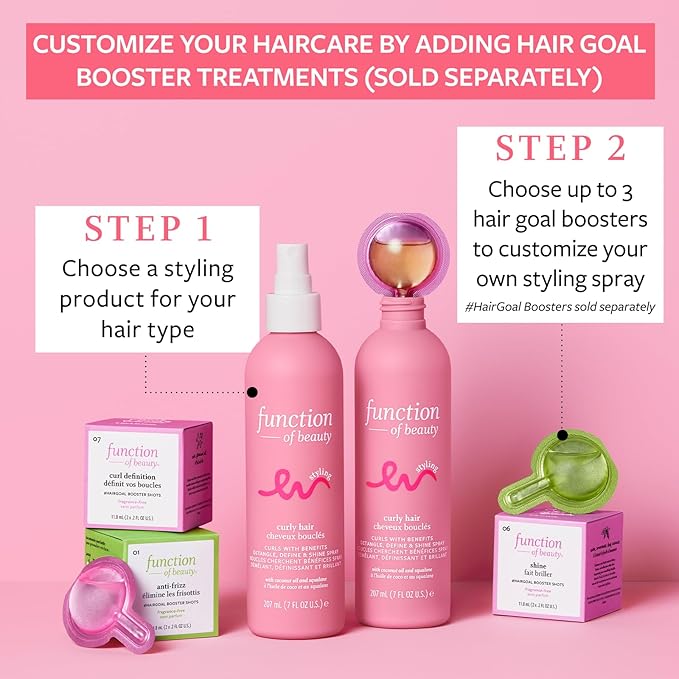 FUNCTION OF BEAUTY Curls With Benefits Detangle, Define & Shine Spray for Curly Hair, 7 oz Each (2-Pack) - Use as Detangler or Styler, With Coconut Oil, Vegan Squalane, & Castor Oil