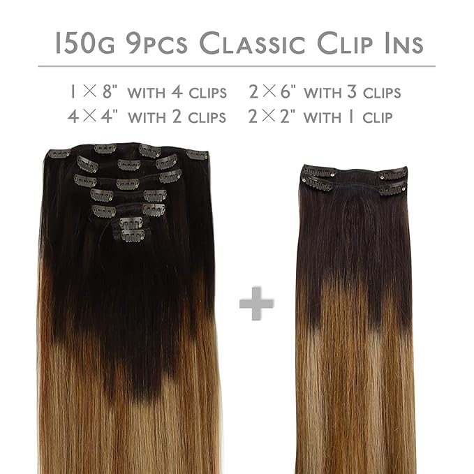 WENNALIFE Clip in Hair Extensions, 150g 18 Inch 9pcs Highlight Dark Brown to Chestnut Brown and Dirty Blonde Remy Hair Thicker Double Weft Extensiones De Cabello Humano Con Clip Ins Straight Volume