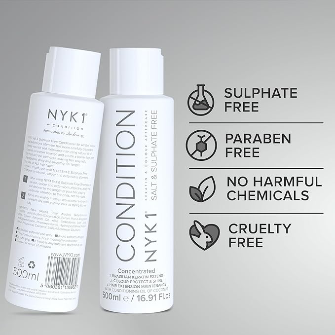 SALT SULFATE FREE CONDITIONER for Color Treated Hair (17 Fl Oz / 500ml) Best Hair Aftercare for Extensions (Unisex) Hair Color and Keratin Kit Treatment Straightening Damaged After Care Paraben Free