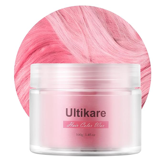 Ultikare Kids Hair Coloring Gel - Temporary Light Pink Hair Wax, Washable Hair Dye Cream, Natural Hair Paint for Hairstyling, Halloween, Cosplay, Parties, and Gifts - 3.4 Fl Oz
