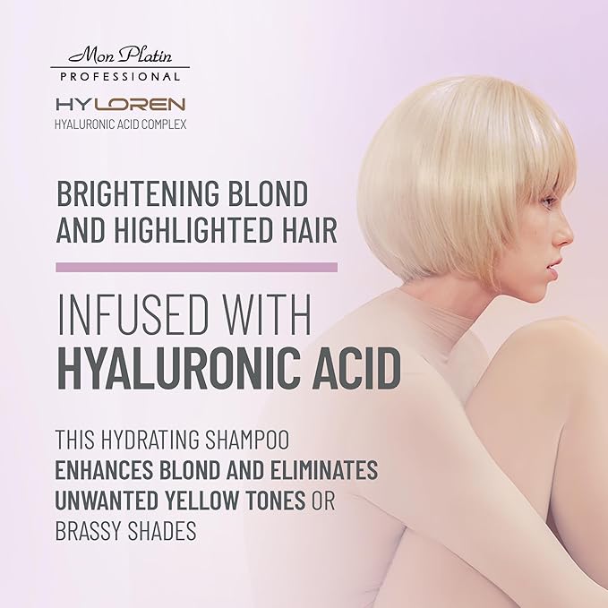 Mon Platin Professional HYLOREN Blond Hair Shampoo with Hyaluronic Acid for Blond & Highlighted Hair, Shampoo for Blond Hair, SLS/SLES Free, Moisturizing Shampoo, Purple Shampoo, 500ml