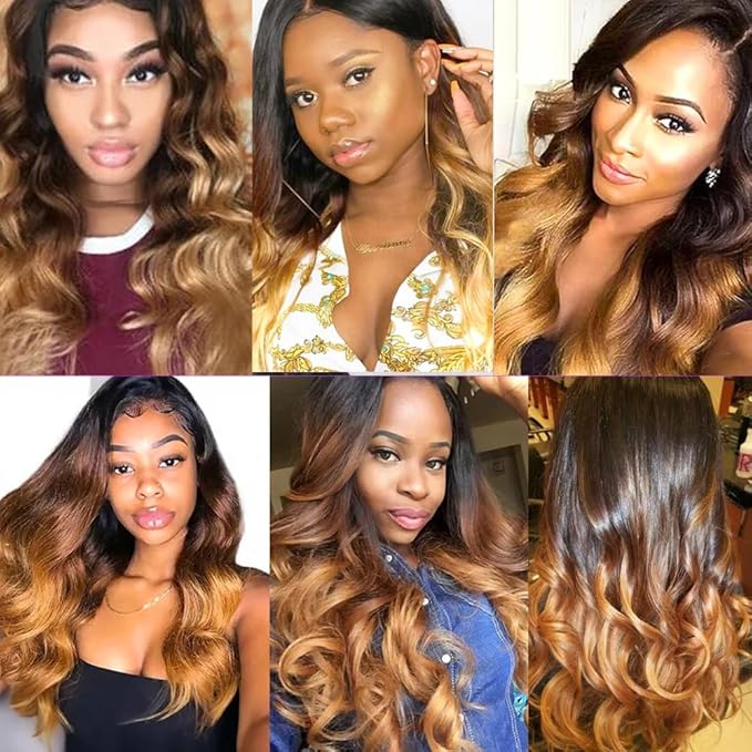 30 32 34 Inch Ombre Bundles Human Hair 4/27 Body Wave Bundles Niegmeag Virgin Soft and Silky Remy Hair Extensions Double Weft Ombre Honey Blonde Bundle Hair Weave