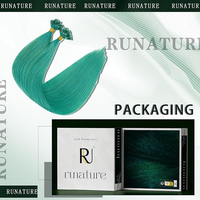 RUNATURE U Tip Hair Extensions Human Hair Teal K Tip Hair Extensions Real Human Hair 16 Inch Keratin Tip Extensions Hot Fusion Remy Hair for Kids Highlight 20g 25s
