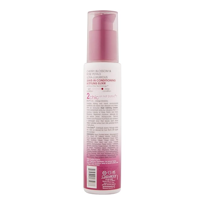 GIOVANNI 2chic Ultra-Luxurious Leave-In Conditioning & Styling Elixir - Smoothing Hair Cream for Curly & Wavy Hair, Enriched with Aloe Vera, Paraben Free, Color Safe - Cherry Blossom & Rose Petal, 4oz