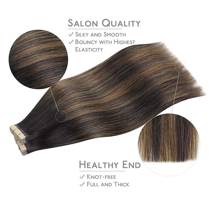 WENNALIFE Tape in Hair Extensions Human Hair, 40pcs 100g 16 inch Balayage Natural Black to Chestnut Brown Hair Extensions Real Human Hair Straight Tape in Extensions Invisible Human Hair Extensions