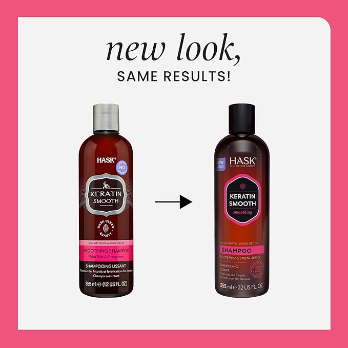 HASK Keratin Smoothing Shampoo + Conditioner Set | For All Hair Types, Sulfate-Free, Paraben-Free, Gluten-Free, Cruelty-Free, Color Safe