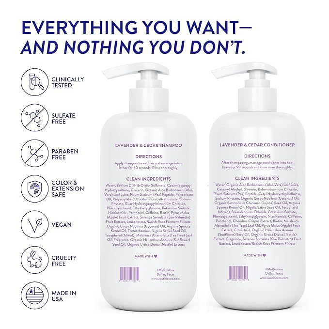 Routine Wellness 1 Liter Anti-Thinning Shampoo and Conditioner Set for Thinning Hair - Biotin DHT Blocker - Color Safe Shampoo for Hair Loss & Healthier Hair - 1 Liter Set - Lavender & Cedar