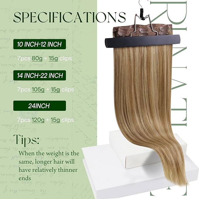 RUNATURE Clip in Hair Extensions Real Human Hair, Short Hair Extensions Clip Ins for Women, Soft Straight Remy Hair, 12 Inch 80g 7pcs, #10P16 Dark Blonde Highlights Caramel Blonde
