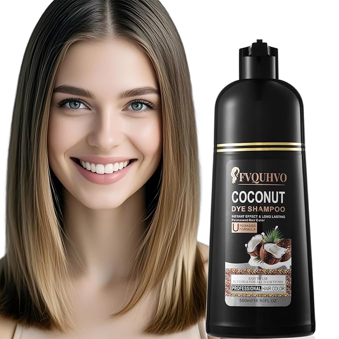 Fvquhvo Brown Hair Dye Shampoo, Instant Hair Color for Women Men, Colors in Minutes, Long Lasting Brown Hair Dye, Coconut Dye Shampoo, Easy to Use 16.90 Fl Oz
